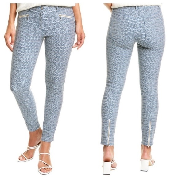 J. McLaughlin Baxter Jean Micro Aegean Link Print Zipper Ankles Navy Blue Size 2 - Picture 1 of 17